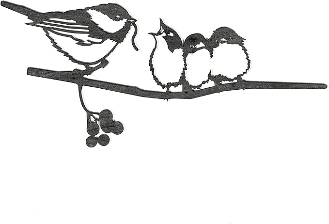 METALBIRD - Chickadee & Chicks - Outdoor Tree Ornaments in Corten Steel - Metal Art Proudly Made in The USA