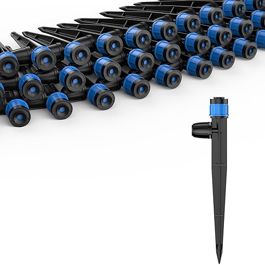 Pawfly 100 Pcs Drip Irrigation Emitters for 1/4" Drip Irrigation Tubing, Drip Emitters Sprinkler Heads for Plants Watering System, Garden Drippers with Adjustable 360 Degree Water Flow