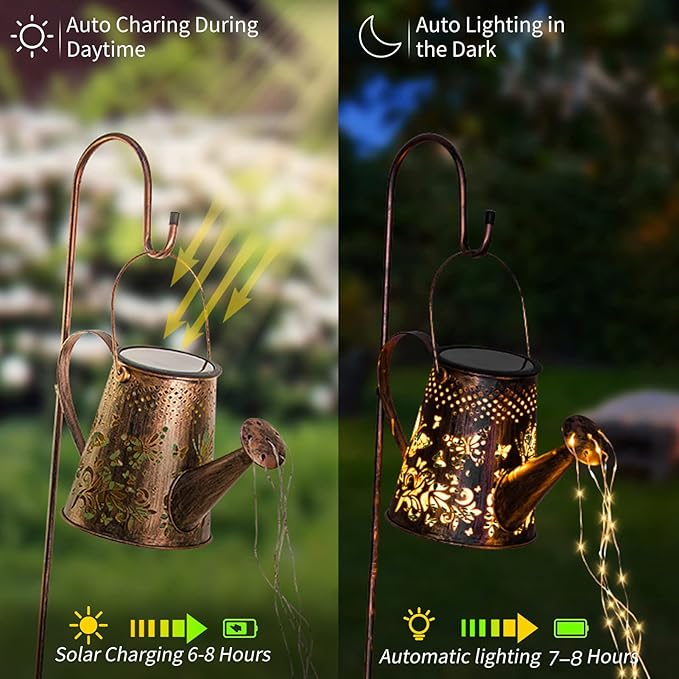 Solar Watering Can with Lights Outdoor,Hanging Solar Lantern,Metal Waterproof Garden Lights Decorations Gift for Table Patio Yards Pathway Party