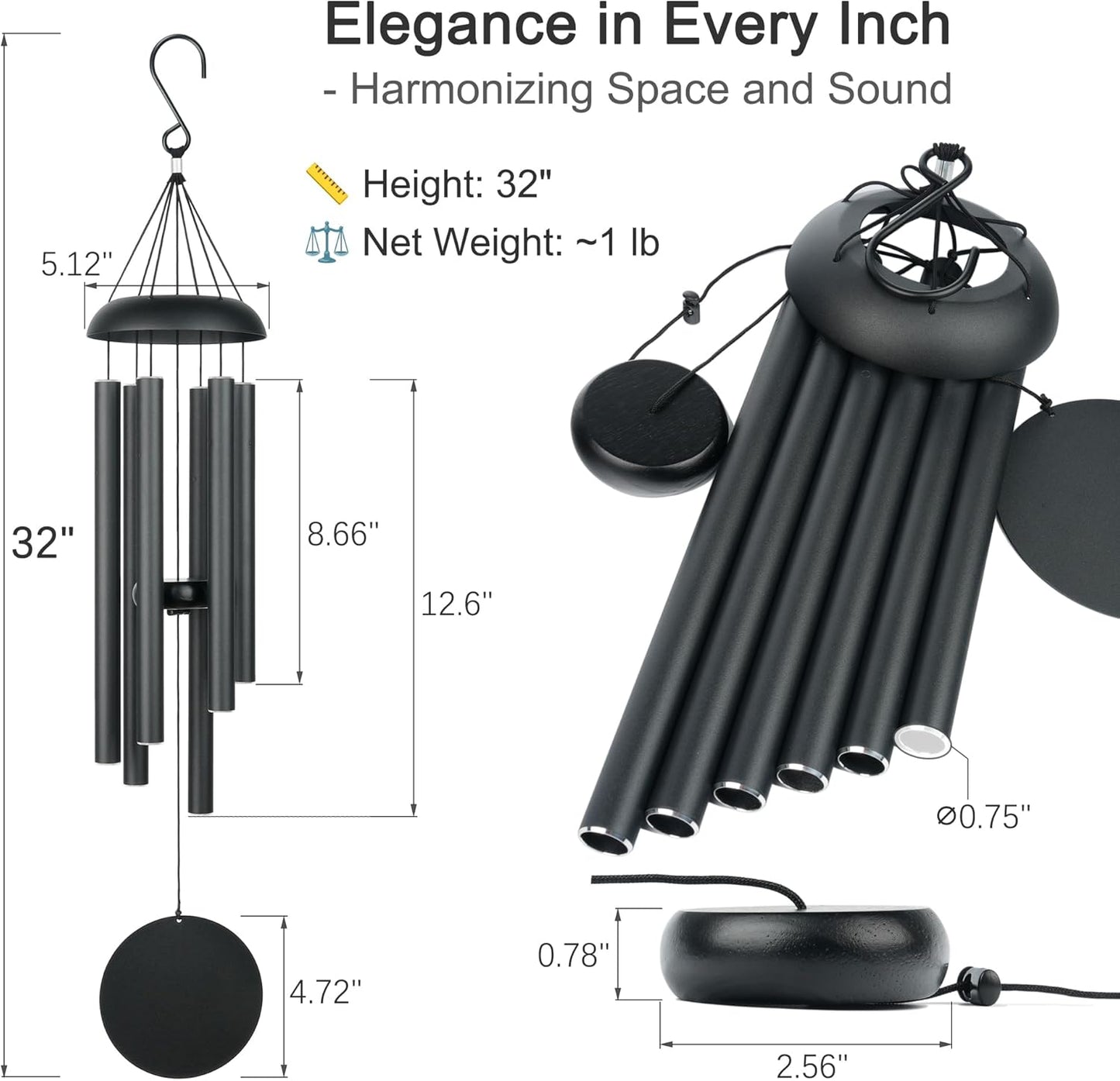 Memorial Wind Chimes for Outside Deep Tone 32" Windchimes Outdoors Decor Sympathy Wind Chimes for Loss of Loved One with Wind Catcher for Garden Patio Balcony and Home Best Gift