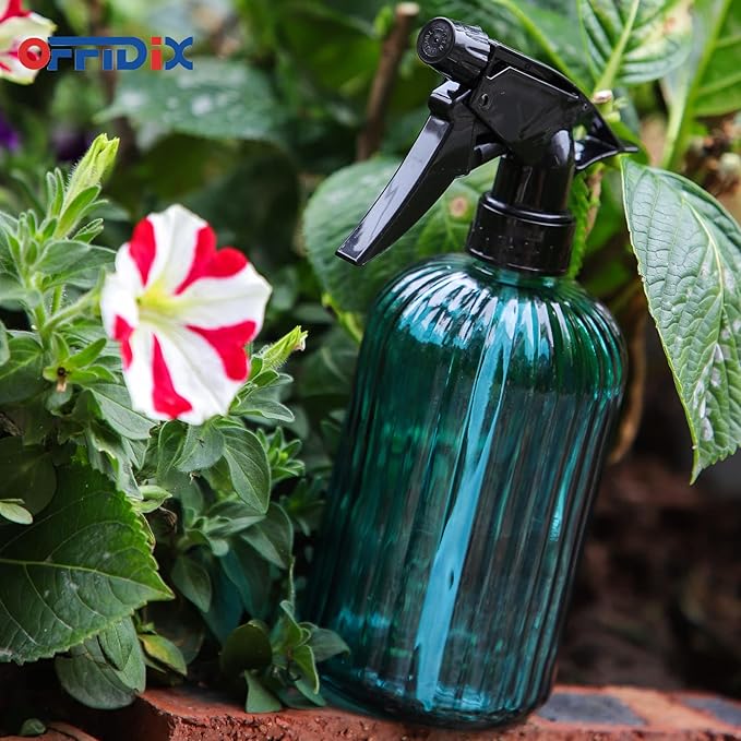 OFFIDIX Glass Spray Bottle, Plant Mister with Adjustable Nozzle 0.4L/13.5oz Pressure Watering Can Handheld Spray Bottle for Outdoor Indoor Plants and Cleaning Work (Blue)