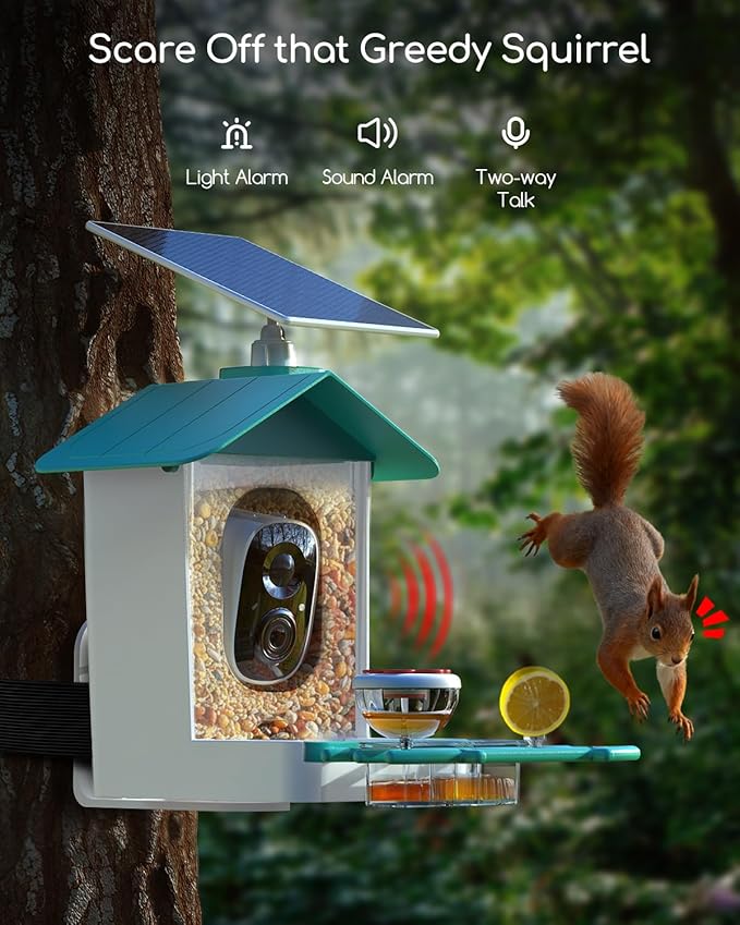COOAU 2K Smart Bird Feeder with Camera Solar Powered, Outdoor Bird House Cam with 11,000+ AI Birds Species Identification, 3MP HD Live Video Watching, Instant Notifications,Ideal Gift for Bird Lovers