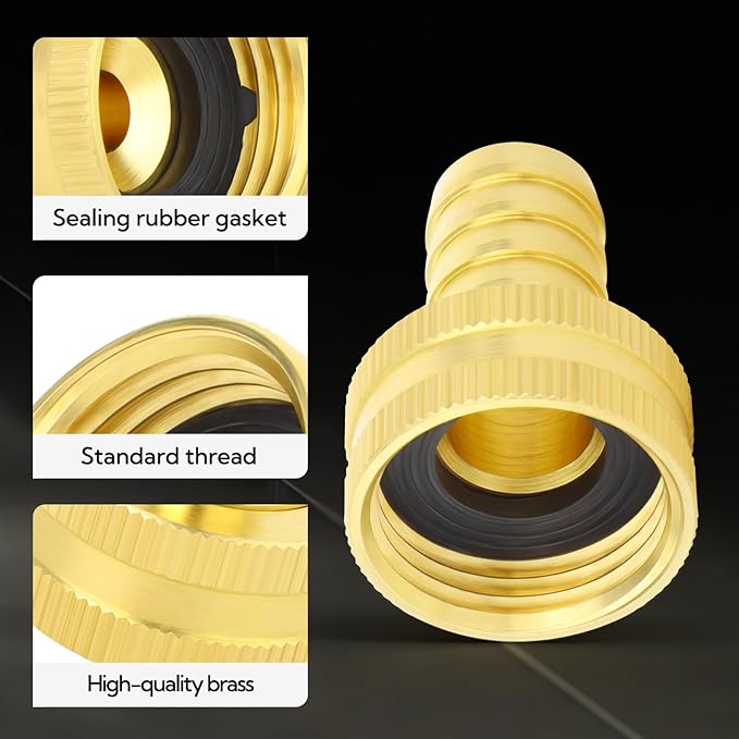 6Pcs 3/4 Barb to 3/4 GHT Female Thread Brass Garden Hose Pipe Connector, Hose Swivel Adapter for Garden Hose Repair