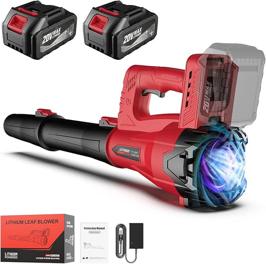 Leaf Blower Cordless with 2 x 4.0Ah Battery and Charger, 160MPH/580CFM High Power Lightweight Handheld Electric Leaf Blowers with 2 Extended Tubes for Lawn,Yard Garden, Leaves, Dust, Snow Care (Red)