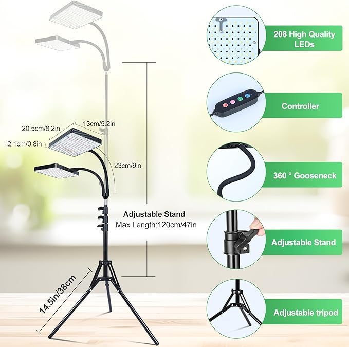 50W Standing Grow Lights for Indoor Plants, Seed Starting, Bonsai with Timer Auto On/Off, 5000 Lumen Enough Bright Like A Small Sun for Your Jungle, Daisy Chain Function, 40"-64" Height Adjustable
