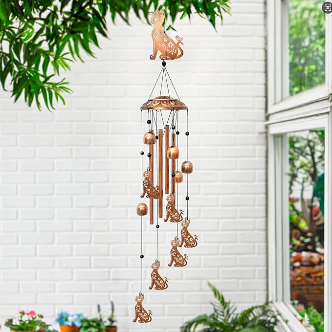Cat Wind Chimes for Outside, Metal Windchimes Outdoors Birthday Gifts for Women Memorial Sympathy Wind Chimes for Patio Garden Yard