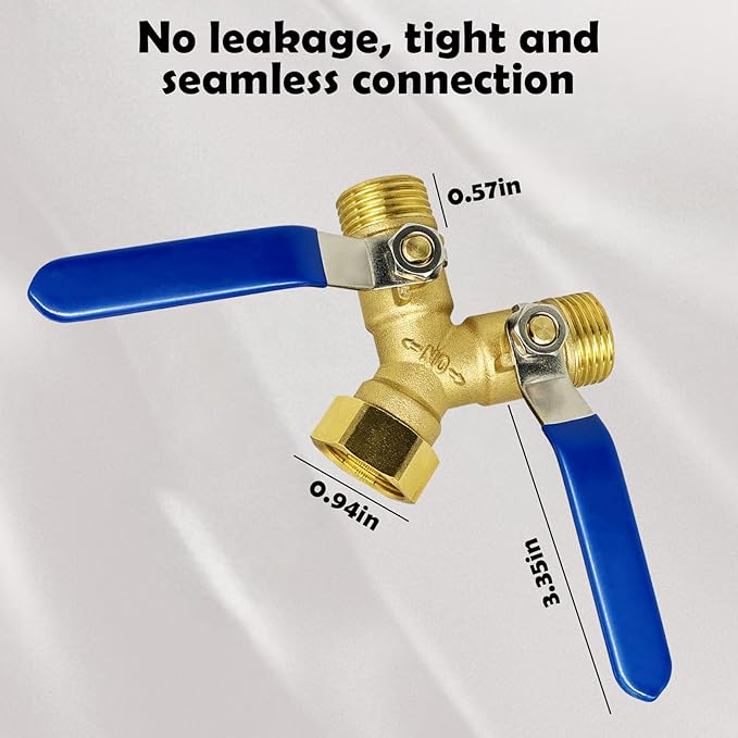 Brass Garden Hose Splitter 2 Way Heavy Duty,with 304 Stainless Steel Long Handle,Brass Y Valve Water Garden Hose Adapter 2 Way Y Valve 3/4" GHT Thread