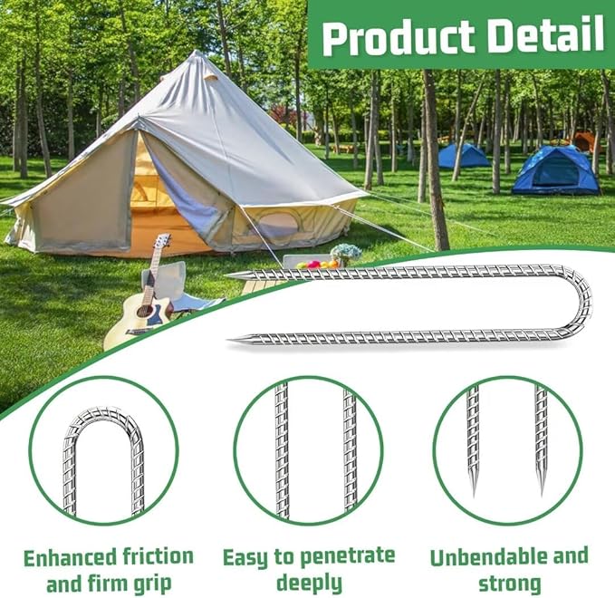 Ground-Stakes-Heavy-Duty-12 inch, U-Hook Rebar Stakes Galvanized Anti-Rust 6pcs Garden Stakes Metal Ground Anchors for Garden Dog Fence Chicken Coop Tent Trampoline Accessories Deer Fence