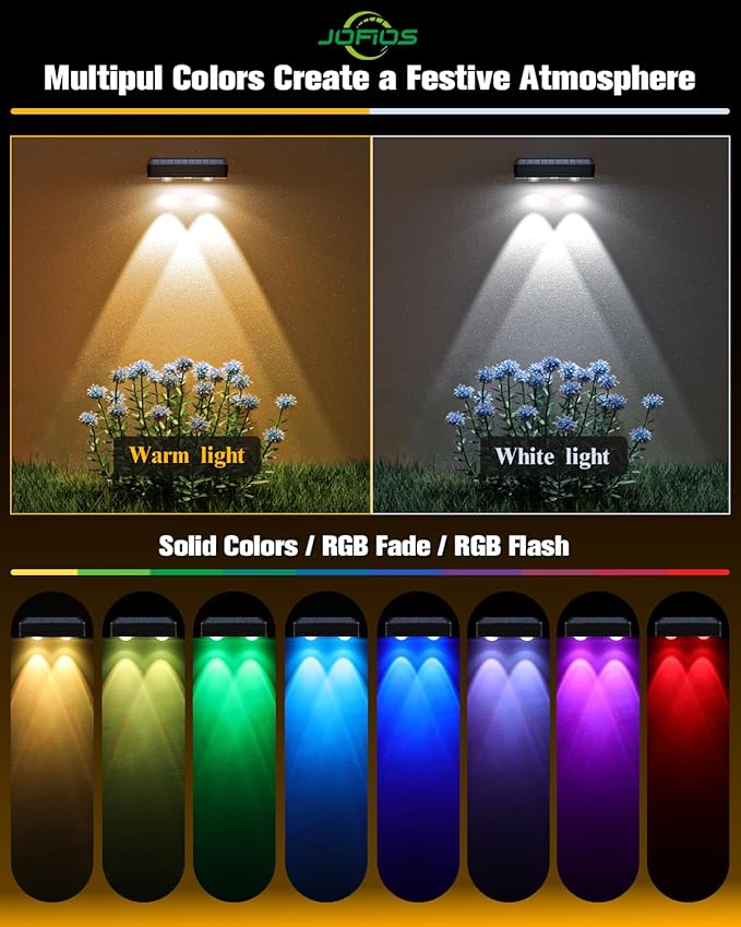 Solar Fence Lights 16 Pack, 50 Lumens Outdoor Solar Lights with 12 Modes RGB Color Glow LED,Waterproof, Solar Lights for Patio, Backyard, Deck, Fence, Railing(White Shell)
