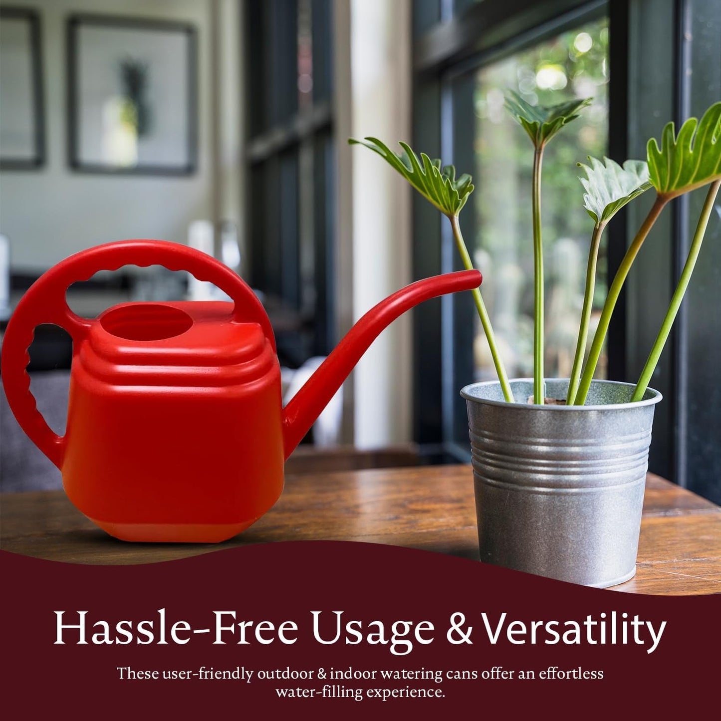 KP KOOL PRODUCTS 2 Liter Red Watering Can β Drable Plastic Indoor & Outdoor Plant Waterer β Lightweight Garden Tool with Easy Pour Spout β Perfect for Flowers, Herbs, Lawns & Houseplants β 1 Pack