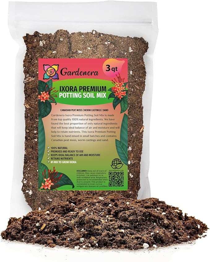 GARDENERA Ixora Plant Potting Soil - Enhance Blossoming and Health with Professional Grade Nutrient-Rich Mix - 3 Quart