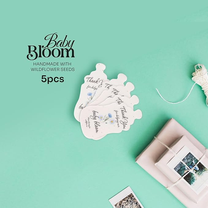 Baby Bottle Shaped Seed Paper – 5 Blue Baby Shower Favors for Guests with Wildflower Seeds, Writable & Plantable, Gender Reveal, Birthday Gifts for Guest