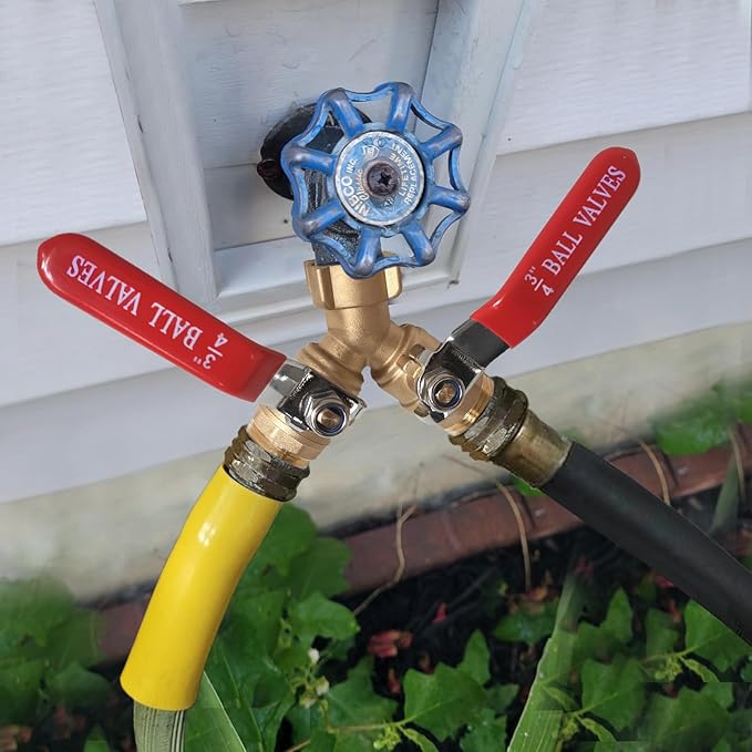Garden Hose Splitter 2 Way,Brass Water Hose Splitter with Stainless Steel Long Handle,Outdoor Full Flow Hose Splitter Connector,Y Valve 3/4 Inch GHT Thread (Splitter 2-Way (2 pce))