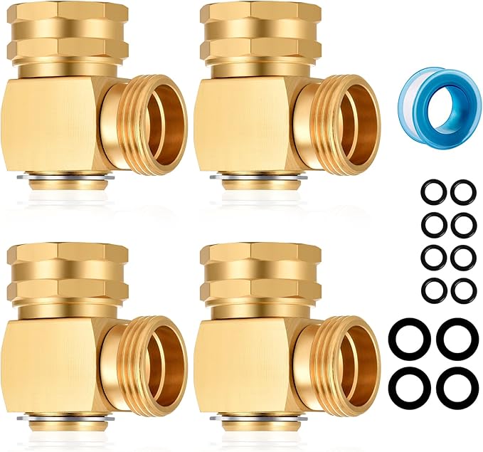 Garden Hose Swivel elbow Connector 90 Degree Solid Brass Pipe Fittings Hose Kink Protector (4 Pack)