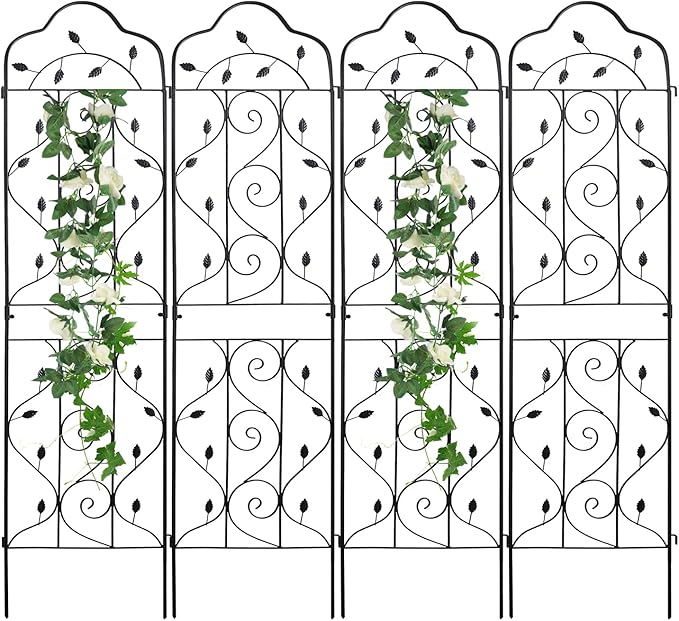 hogardeck 4 Packs 60 * 18 inch Metal Garden Trellis for Climbing Plants Outdoor,Heavy Duty,Black Coating Rustproof Trellis for Rose, Vegetable, Flowers, Expandable,Perfect for Training Climbing Plants