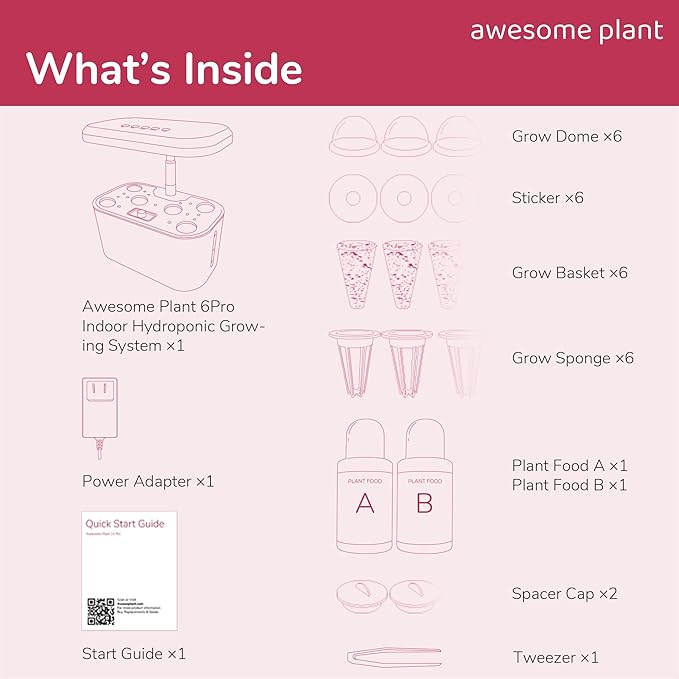 6Pro Hydroponics Growing System Kit (6 Pods), Indoor Garden Kit with 3L Watertank, 3 Grow Modes and Quiet Pump, Grow Herbs Lettuce Salad at Home Kit, Adjustable Height Up to 13", White