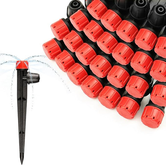 25 Pieces Drip Emitters Stream with Stake for 1/4" Irrigation Tubing: Adjustable 360 Degree Water Flow Irrigation Universal Sprayer Drip Pipe Sprinklers Fittings for Garden Watering System