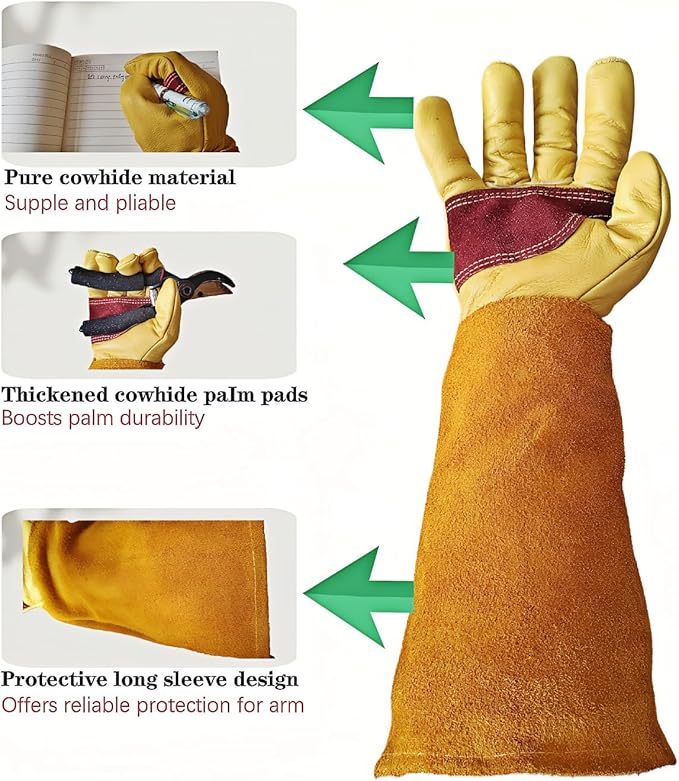 Gardening Gloves for Women/Men,Rose Pruning Long Leather Garden Gloves Thorn Proof