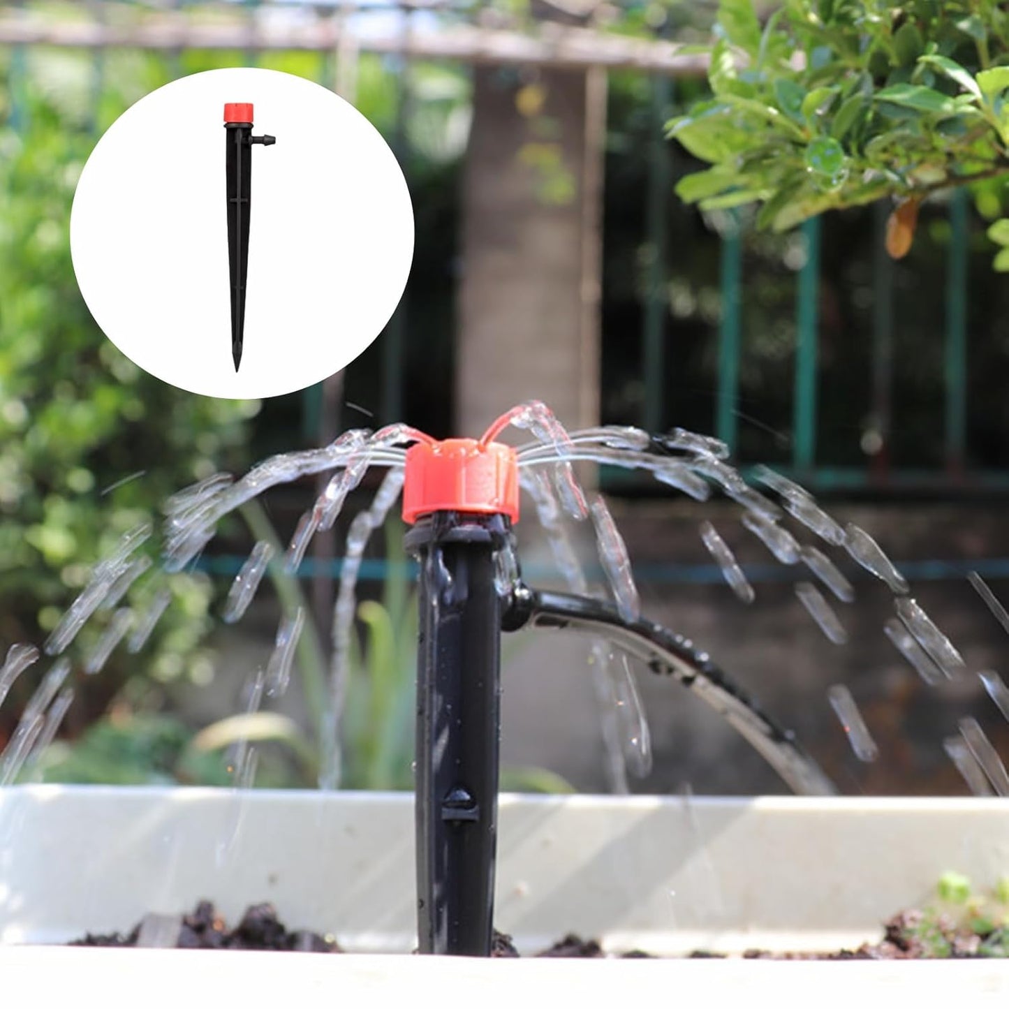 50pcs Drip Emitters for 1/4" Drip Irrigation Tubing, Adjustable 360 Degree Water Flow Drippers on 5" Arrow Stake, Garden Irrigation Drippers for (4-7mm) Watering System