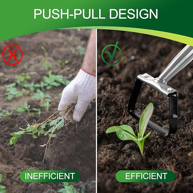 Walensee Mini Hula Hoe Garden Tool, Action Hoe for Weeding,Stirrup Hoe with 14 Inch Scuffle Loop, Sharp Durable Metal Hand Weed Scraper,Rake for Indoor & Greenhouse,Gift,U Shaped Soil Cultivator,Grey