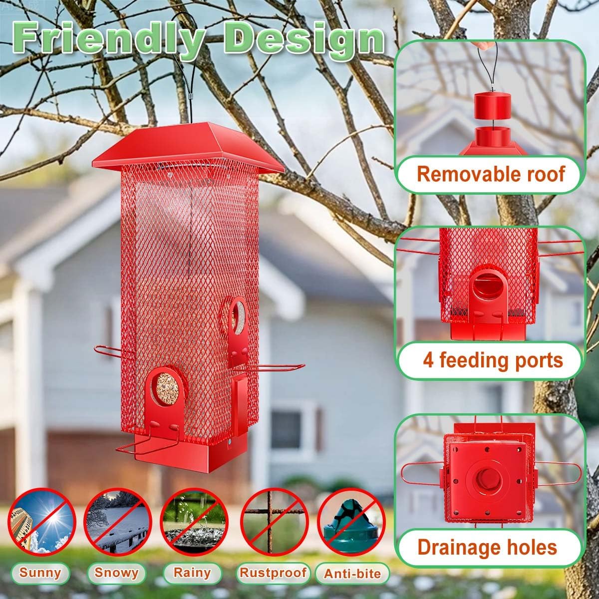 Squirrel Proof Bird Feeder, 2.5LB Heavy-Duty Metal Wild Bird Feeder with Weight-Activated Spring, Weatherproof Outdoor Hanging Birdfeeders for Cardinals, Blue Jays, Finches