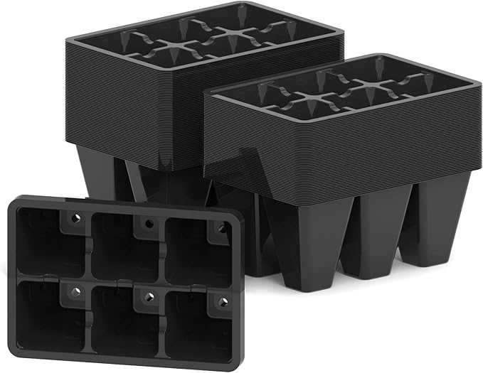 Gardzen 120 Pack 6-Cell Seed Starting Tray for Seedlings, Plant Starter Trays with Drainage Holes for Seed Germination, 5.4x3.7 inches, Black