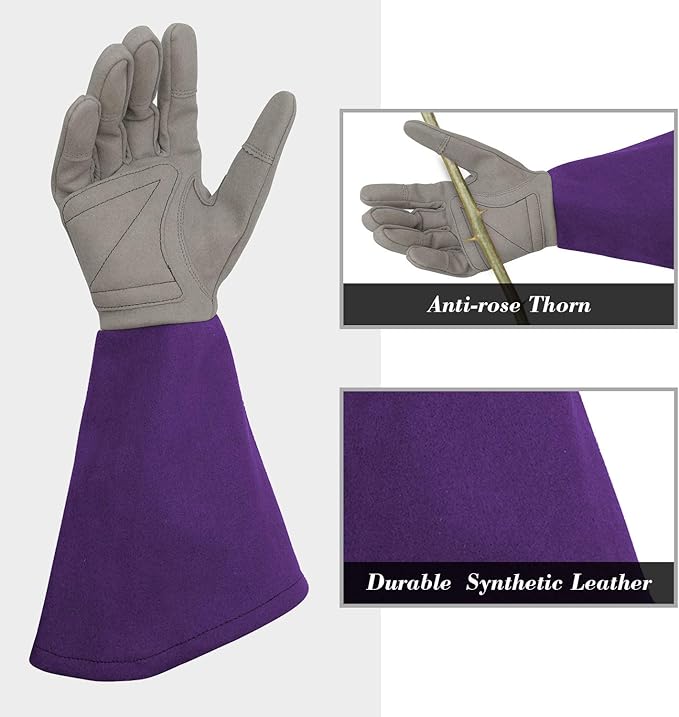 Rose Pruning Gloves Thorn Resistant, Embroidery Gardening Gloves with Extra Long Forearm Protection