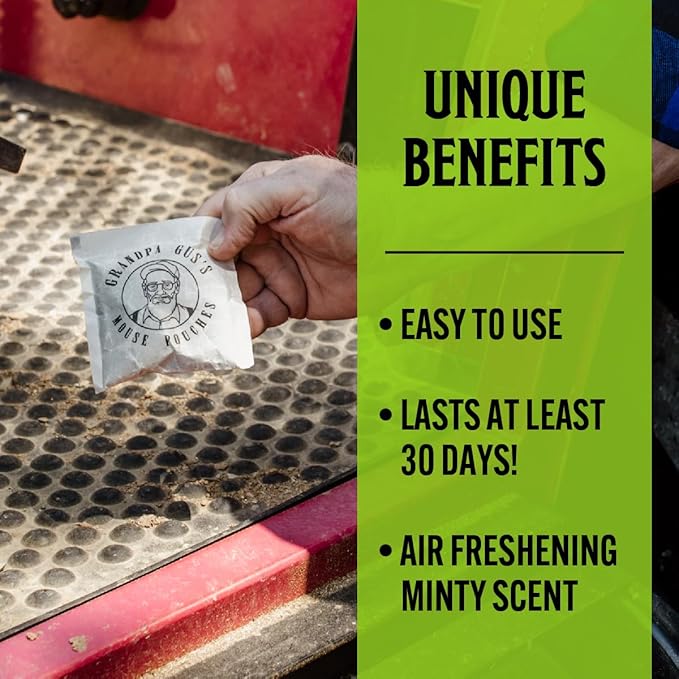 Grandpa Gus’s Extra-Strength Mouse Repellent Pouches, Peppermint & Cinnamon Oil, Natural Rodent Deterrent Control for Garage, RV, Car, Basement, Attic, Storage, 1.75 Oz (Pack of 10)