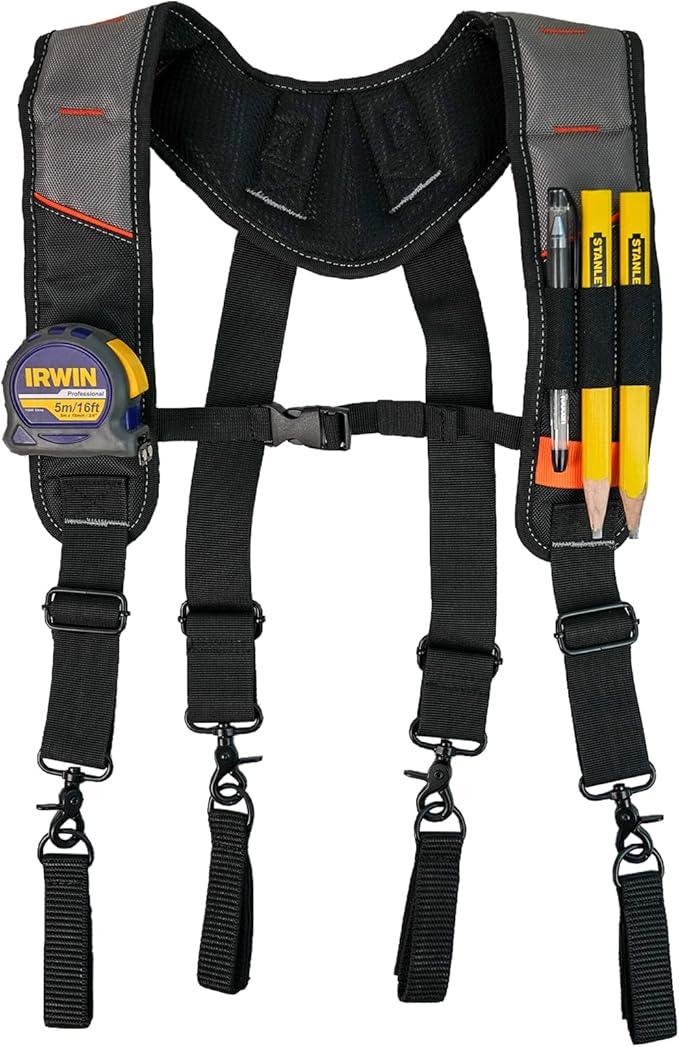 KUNN Tool Belt Suspenders Padded Carpenter Construction Electrician Work Suspender with Attachment Loops for Men,Grey