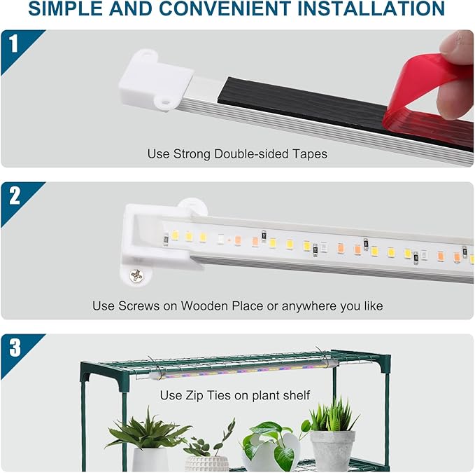 Mosthink Grow Lights Full Spectrum, LED Grow Lights Strips for Indoor Plants,Plant Lights with Auto On Off Timer 3 6 12H,5500K Dimmable Plant Growing Lamp with 204 White Red Blue LEDs, 4 Packs in 1