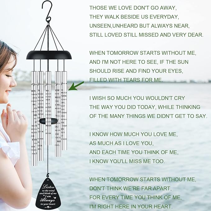 Sympathy Memorial Wind Chimes for Outside Loss of Loved One, Sympathy Gift Baskets Windchimes Outdoors in Memory of A Loved One, Grief Funeral Bereavement Memorial Gifts for Loss of Father Mother, 32"