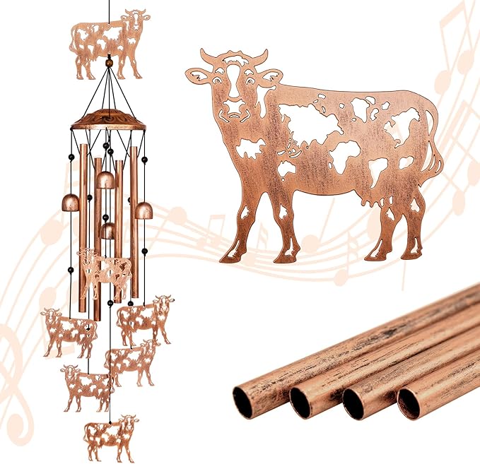 Cow Wind Chimes for Outside, Metal Windchimes Outdoors, Cow Gifts for Women/Men, Memorial/Birthday Gifts, Garden Decor for Outside, Patio or Yard, Durable Chimes for Outdoors