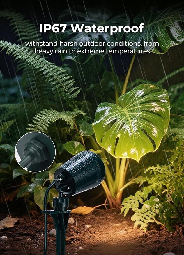 Halloween Spotlights Outdoor, 120V Plug-in Christmas Spot Light, 5000K LED Landscape Lighting with 5 Color Lenses (Red Green Blue Purple Yellow), IP67 Waterproof, 2 Pack