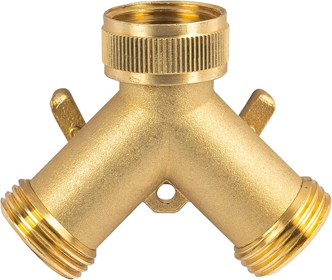 Hourleey Brass Garden Hose Splitter (2 Way), Solid Brass Hose Y Splitter 2 Valves with 2 Extra Rubber Washers (Brass)