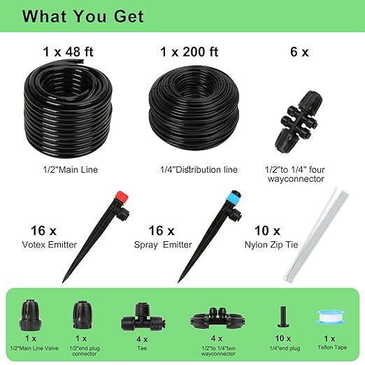 Drip Irrigation System Kit โ 2025 New Quick-Connect Automatic Watering & Misting System with 48FT 1/2" Tubing, Large Coverage & Water-Saving for Greenhouses, Lawns, Gardens, Raised Beds