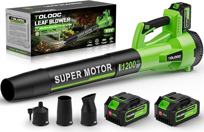 Leaf Blower Cordless, 735 CFM Brushless Electric Blower with 2 X 5.0Ah Battery, 6 Speed Levels, 3 Extension Tubes, Lightweight Battery Leaf Blower for Lawn Care, Garden, Yard, Patio Leaves