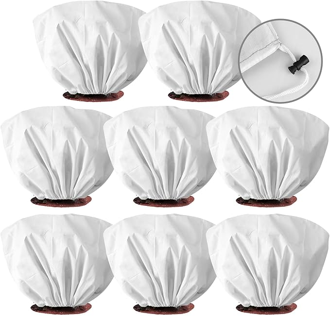 8 Pcs Plant Covers Frost Protection Bag 39.3" x 19.6" Winter Reusable Plants Jacket with Drawstring Shrub Protection Wraps Bags Frost Blanket for Winter Outdoor Garden Plants