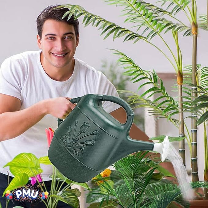 PMU 2 Gallon Watering Can - Garden Watering Can for Indoor & Outdoor Plants - Plastic Water Can with Detachable Sprinkler Head - Large Water Pot, Made in USA - Hunter Green Pkg/12