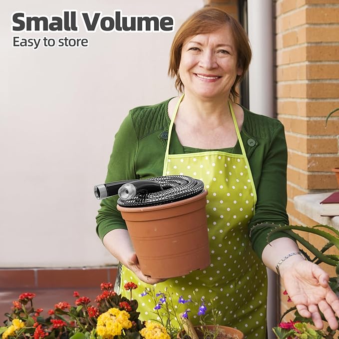 SPECILITE 50ft 304 Stainless Steel Garden Hose Metal, Heavy Duty Water Pipe with Nozzles for Yard, Outdoor - Flexible, Never Kink & Tangle, Puncture Resistant (Black)