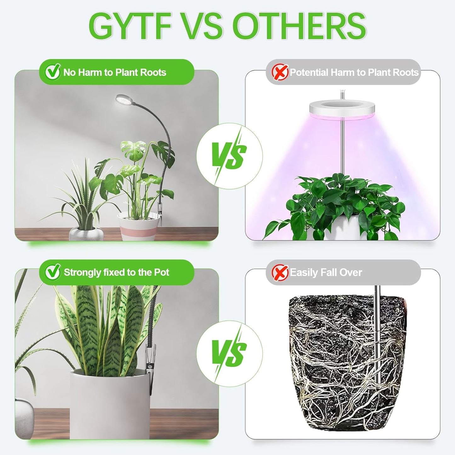 GYTF LED Grow Light, 6000K White Full Spectrum Pot Plant Light for Indoor Plants, Gooseneck Clip-on Plant Lamp with Dimmable, Auto ON/Off 4 8 12 18Hrs for Succulents Small Houseplants