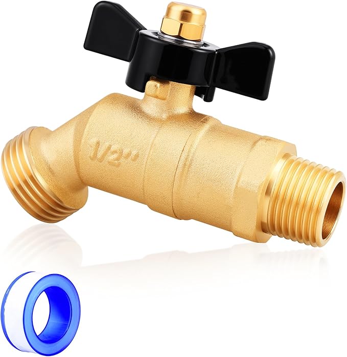 UNWAVER Garden Hose Full Flow Faucets Heavy Brass Bibb 1/2" Male NPT inlet Connection with 3/4" Male GHT water hose outlet (1/2 inlet Butterfly Handle 1PCS)