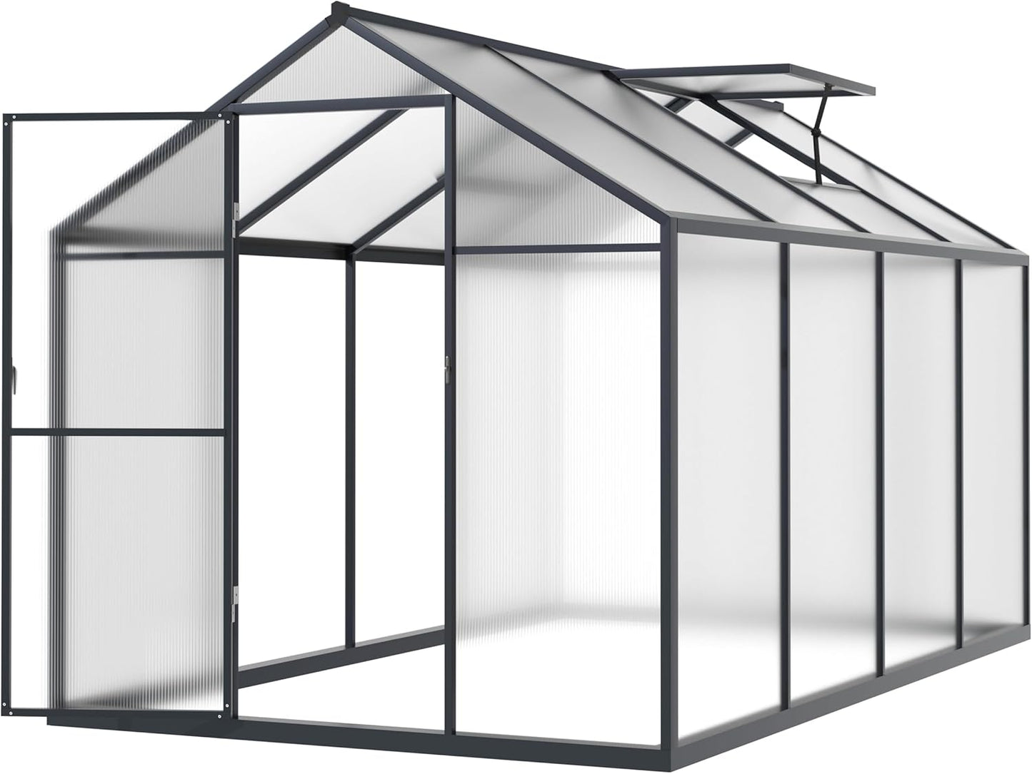BlueWish 6x8FT Greenhouse, Walk-in Green House with Adjustable Vents, Rivet Structure, Greenhouses for Outdoors with Polycarbonate, Aluminum Heavy Duty Greenhouse Kit for Garden, Gray