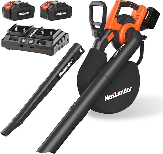 MAXLANDER Cordless Leaf Blower & Vacuum with Bag, 3-in-1 Brushless Battery Powered Leaf Vacuum Mulcher 40V 170MPH 360CFM 5 Speeds Leaf Blowers for Lawn Care 2x4.0Ah Battery & Charger Included