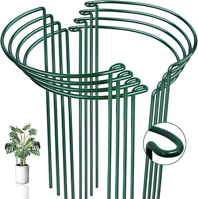 8 Pack Half Round Plant Support Stakes Sets - Strong Plant Support, Versatile Plant Cages, Durable Plant Stakes, Plant Support Rings for Indoor and Outdoor Plants, Such as Peonies, Hydrangeas, Roses