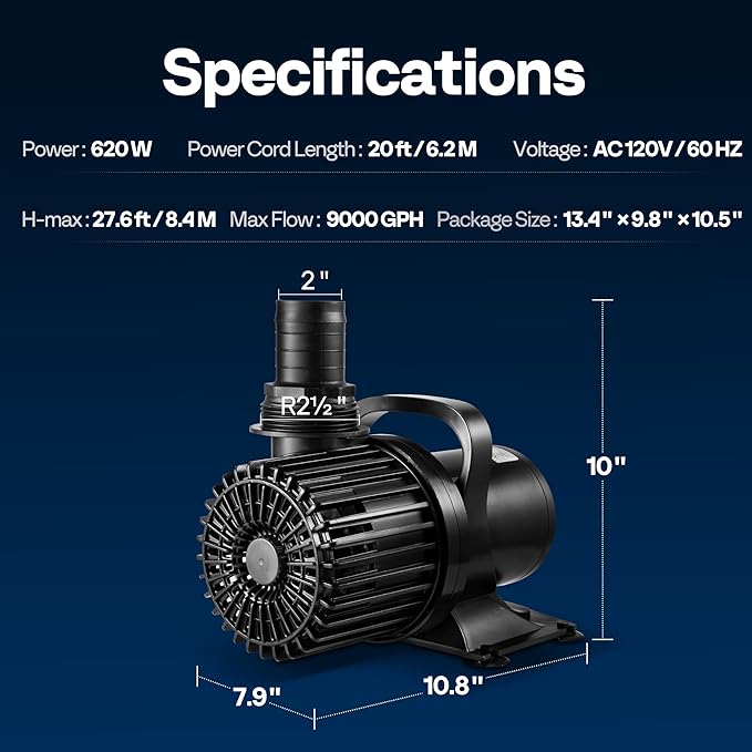 VIVOHOME Electric 620W 9000GPH Submersible Water Pump for Koi Pond Pool Waterfall Fountains Fish Tank and Aquarium
