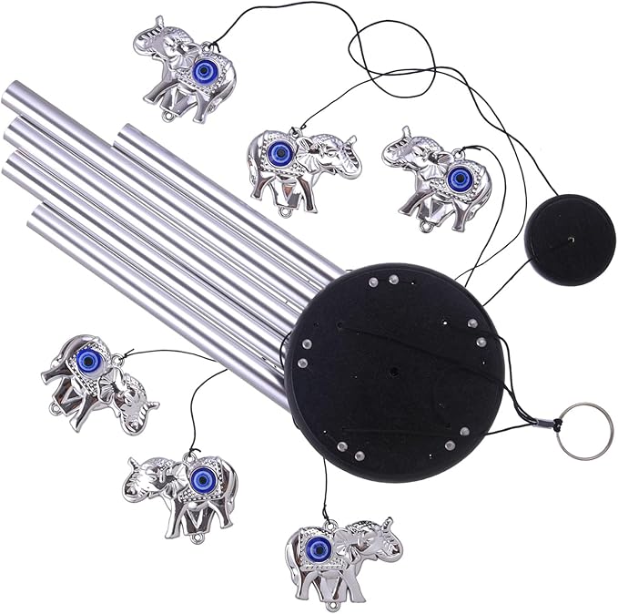 Blue Evil Eye Elephant Wind Chimes Outdoor Decor, Mobile Evil Eye Windcatcher, Evil Eye Elephant Wind Bells, Blue Evil Eye Amulet Wind Chimes for Home, Gift for Mom, Balcony, Patio, Garden Decoration
