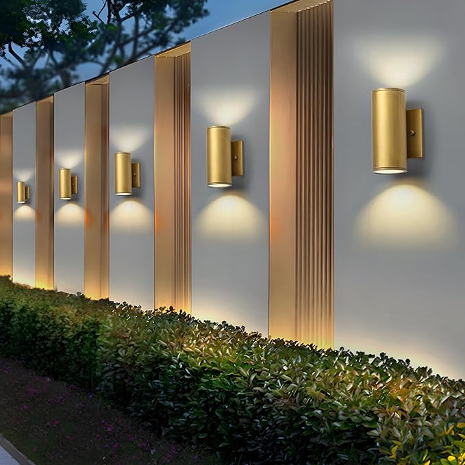 Modern LED Outdoor Wall Lights 7" Cylinder Up and Down Exterior Lighting Fixtures Handmade Gold Outdoor Wall Sconce Wall Mount on Any Direction