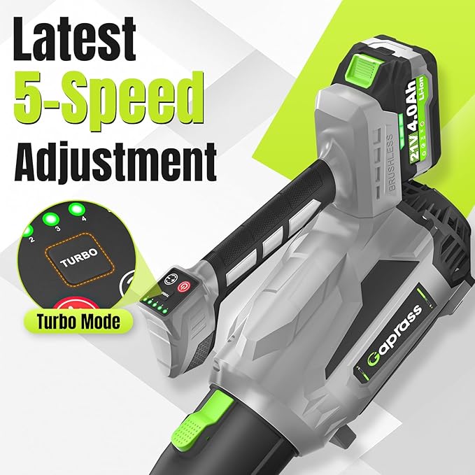 Leaf Blower Cordless, 2 x 4.0Ah with Battery and Charger, 5 Speed & Turbo Mode 650CFM 180MPH Blowers for Lawn Care, Lightweight Electric Leaf Blowers for Lawn and Yard Care, Blowing Leaves Snow