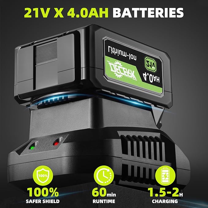 Leaf Blower Cordless, 21V Electric Leaf Blowers with 2X 4.0Ah Battery, Lightweight Snow Blower with Turbo Button, Variable Speed Dial, and Cruise Control for Sidewalks, Garages, Yards & Patios