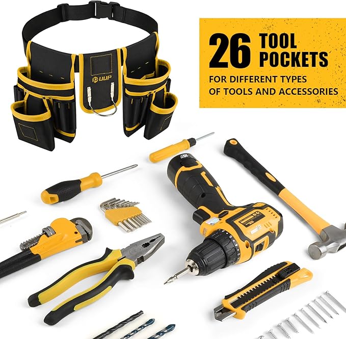Magnetic Tool Belt for Men, 26 Pockets Heavy Duty Tool Pouch, Magnet Holster Nail Utility Toolbelt Detachable Adjustable Waist Holder for Handyman Contractor Mechanic Plumber Roofer Carpentry Dad Gift